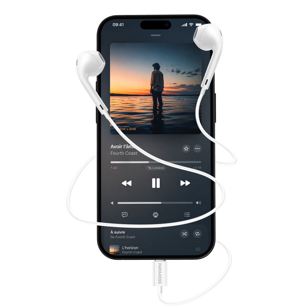 Écouteurs filaires USB-C pour iPhone 15 Pro Max avec micro intégré son HD clair argent