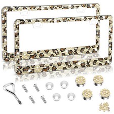Bling License Plate Frame for Women, 2Pack Rhinestone Handcrafted Crystal Pre...
