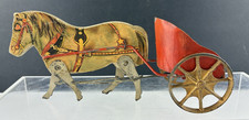 ANTIQUE 1910 GIBBS PAPER LITHO HORSE DRAWN TIN YANKEE DUMP CART TOY Articulated
