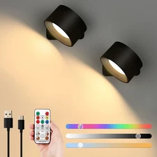2PC LED Wall Sconces, 19 Colors Dimmable Wall Mounted Lamp with 5000mAh Recha...