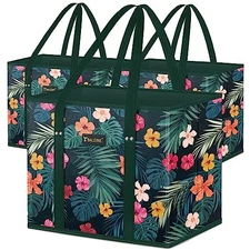 3Pk Reusable Grocery Bags, Foldable Shopping Bags for Groceries Blossom Season
