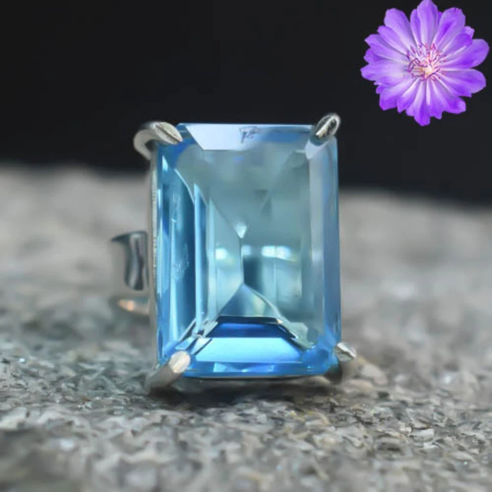 Schweizer Blautopas Edelstein 925 Sterling Silber Handarbeit Schmuck Ring all... - Bild 3 von 4