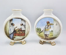 FINE VICTORIAN AESTHETIC MOVEMENT POTTERY MOON VASES c1870 INDIAN FIGURAL SCENES