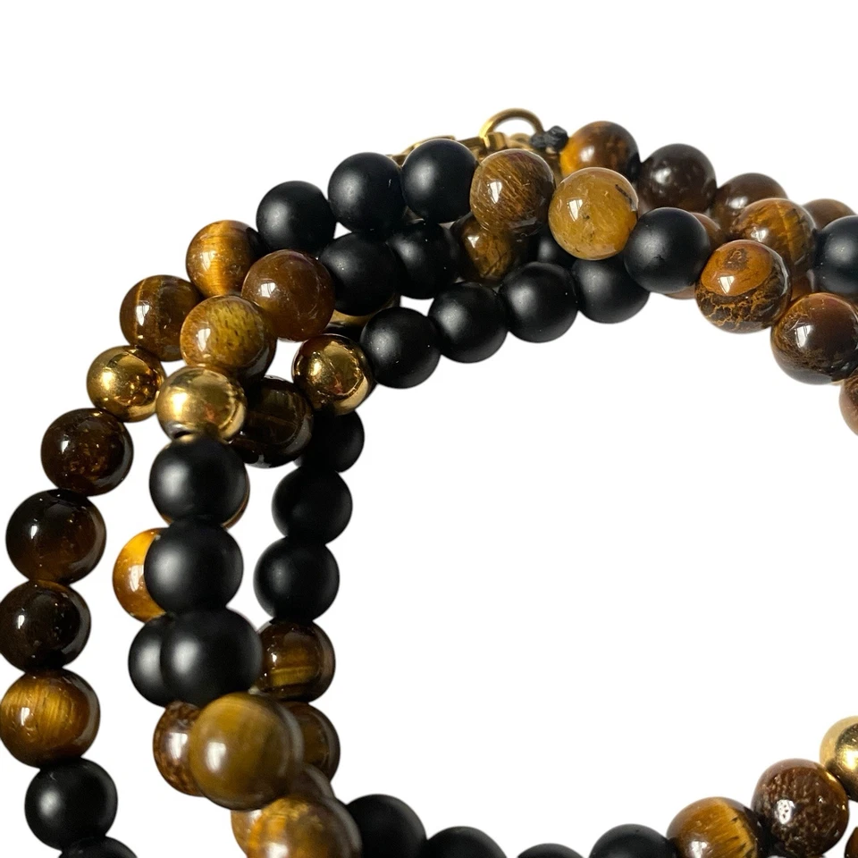 Himalaya Jewelry Tiger's eye And Onyx Beaded Necklace Healing Chakra 29" Foto 4 de 4