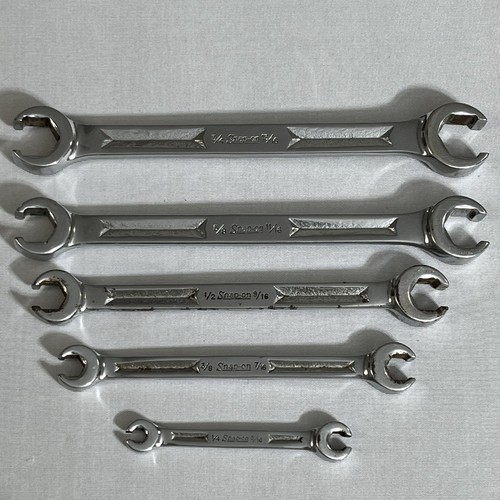 Snap On 5 pc 6-Point SAE Flank Drive Double End Flare Nut Wrench Set 1/4-13/16"