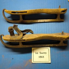 Antique Vintage Ice Skates Wooden Douglas Rogers Norwich CT 1863 Rare Figure