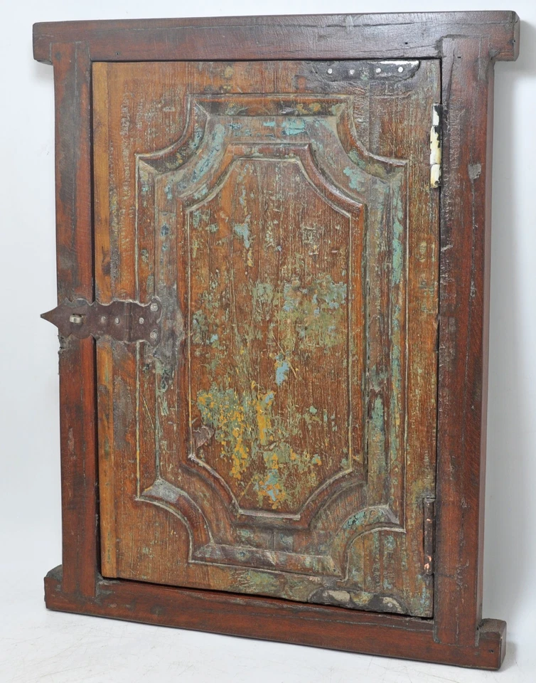 Painel de janela antigo de madeira para decoração de parede com moldura original antigo feito à mão - Imagem 3 de 4