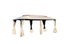 10x20ft Brown Outdoor Gazebo Double Roof, Curtains, Mosquito Net