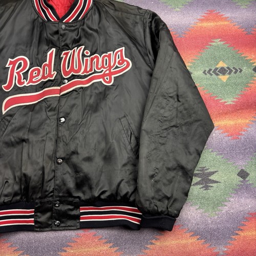 Chaqueta de bombardero vintage de los 80 Rochester Red Wings para hombre XL negra satinada de béisbol MiLB - Imagen 4 de 15
