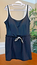 NWT Swim Solutions Sport, Women  s Colorblock 1-Pc Tummy Control Swimdress Sz 18