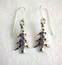 Christmas Tree Earrings, Jewelry Gift for Her, Dangle Charm Sterling Silver