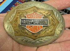 Vintage Harley Davidson Motorcycle Baron German Silver Belt Buckle 3.75" Rare