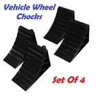 4X Wheel Chocks Brake Stoppers with Handle - Black (Ridged Plastic Wedge Block)