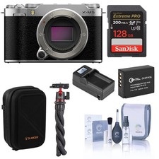 Fujifilm X-M5 Mirrorless Camera, Silver, Bundle with 128GB Memory Card, Extra Ba