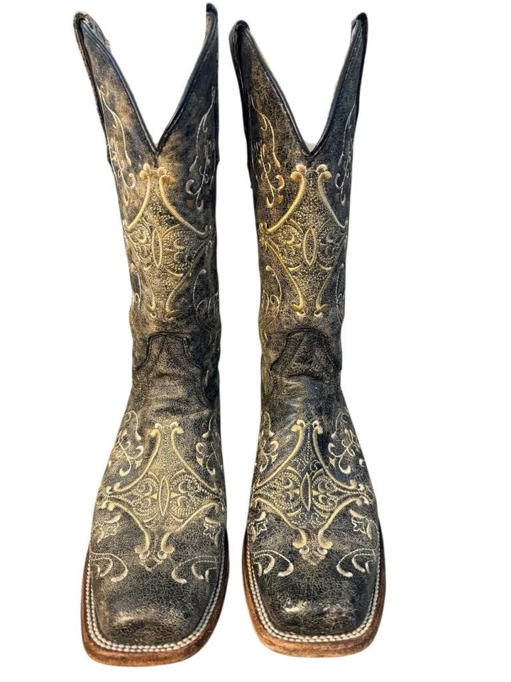 Bota Cowboy Feminina Circle G by Corral Crackle Bone Bordada Tamanho 10 - Imagem 3 de 4