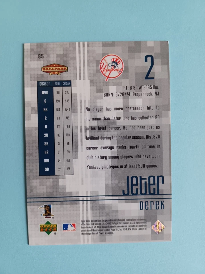 2002 UPPER DECK BALLPARK IDOLS DEREK JETER #85 BASE CARD NEW YORK YANKEES - Image 3 of 3