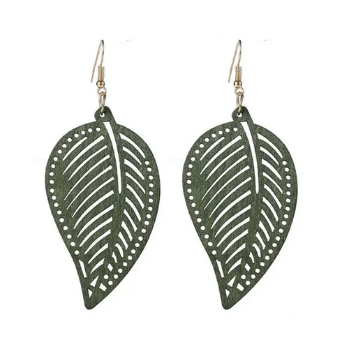 Large Tribal African Wood Custom Laser Cut Carved Green Earrings - 26 Options - Picture 26 of 31