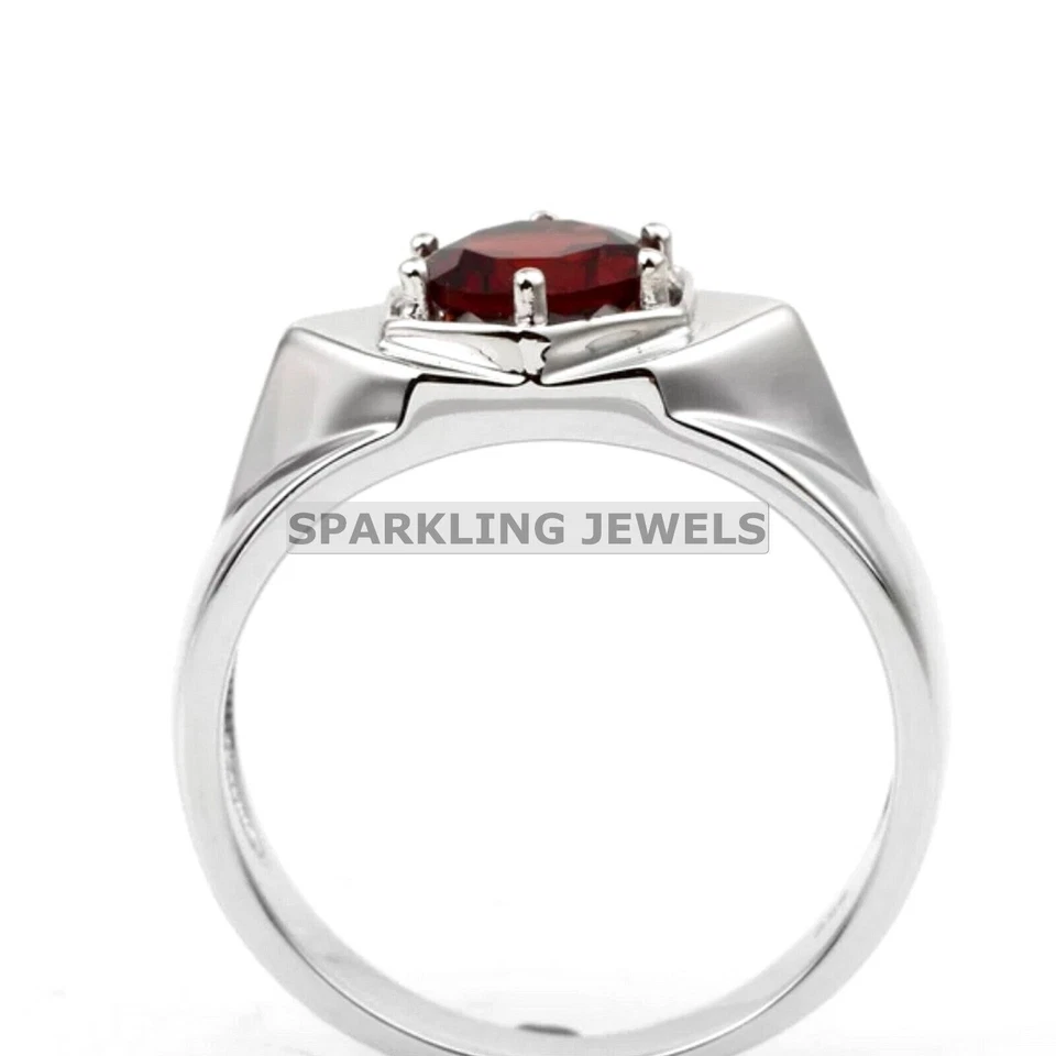 Granate calibrado corte redondo con anillo de plata de ley 925 para hombre #C249 Foto 4 de 4