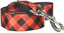 Buckle-Down Pet Leash - Diagonal Buffalo Plaid Black/Red - 6 Feet Long - 1.5" Wi