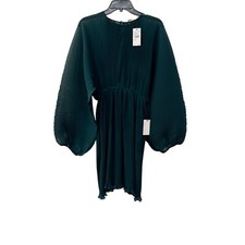 NWT FLORET STUDIOS Size S Pleated Long Sleeve Minidress In Hunter Green