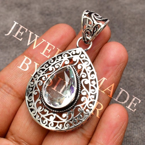 Mystic Topaz Pendant Gemstone 925 Sterling Silver Handmade Jewelry 2.10" - Picture 3 of 8