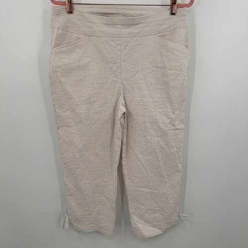 Perfekte Stretch by Chico's Hose Damen 2 weiß grau Streifen Nachtwäsche High Waist - Bild 3 von 12