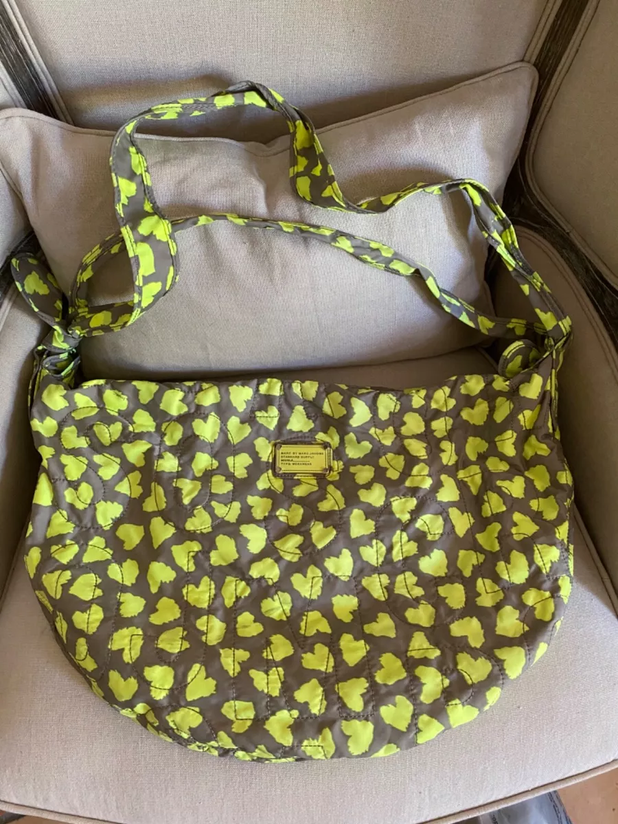 Marc by Marc Jacobs Wild At Heart Neon Yellow Gray Nylon Large Sac