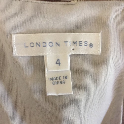 London Times NWT Sheath Shift Dress Size 4 Ruflle Neutrals Abstract Print Lined - Picture 9 of 10
