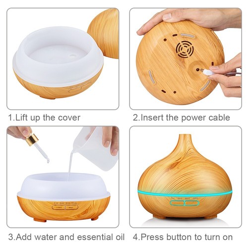 300ML Wood Grain Aroma Ultrasonic Humidifier LED Essential Oil Diffuser - Picture 12 of 14