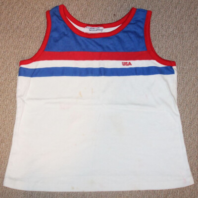 Vintage 1970s Tank-Top Womens USA Red White Blue Olympics Coming on With Spirit