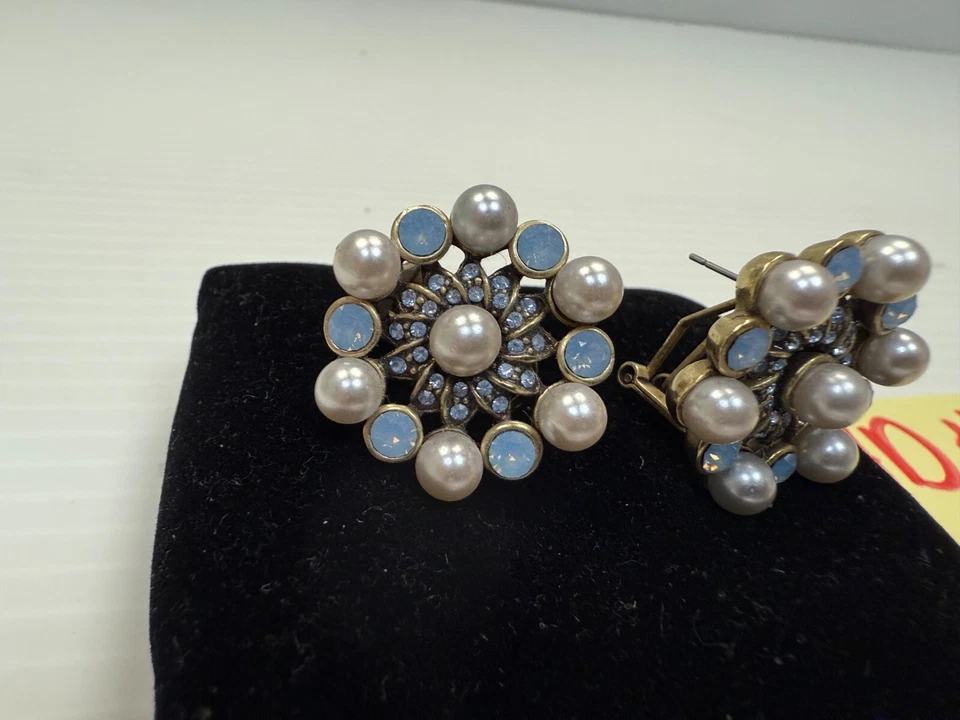 HSN - Heidi Daus - Pendientes perforados de perlas y cristal de imitación azul y blanco - #79 Foto 3 de 4