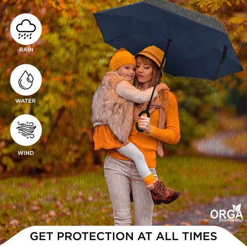 Umbrella C-Handle Inverted Upside Down-Reverse Double Layer Windproof UK - Picture 6 of 6