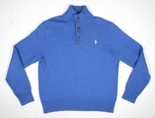 Polo Ralph Lauren Men  s  Button Blue Sweater Cotton Medium 21X24.5 