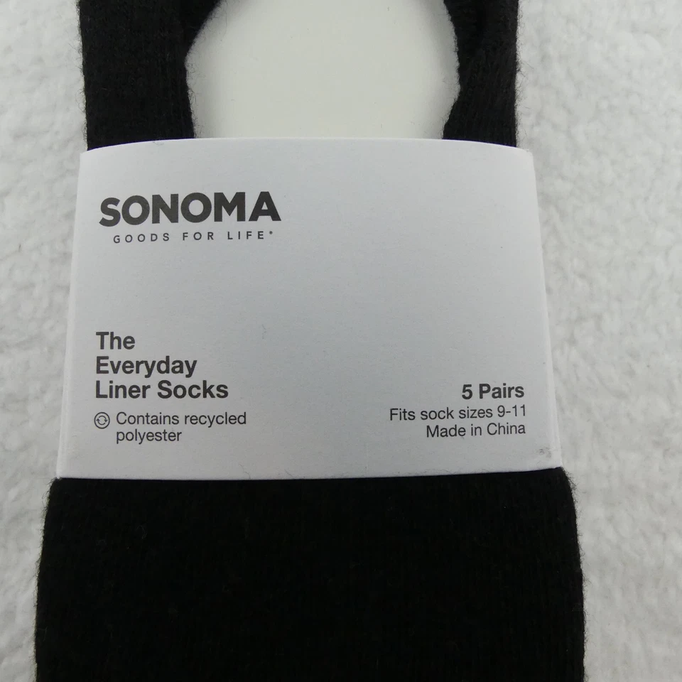 Sonoma Socks Womens Sock Size 9-11 Black White Liner No Show 5 Pairs - Image 2 of 4