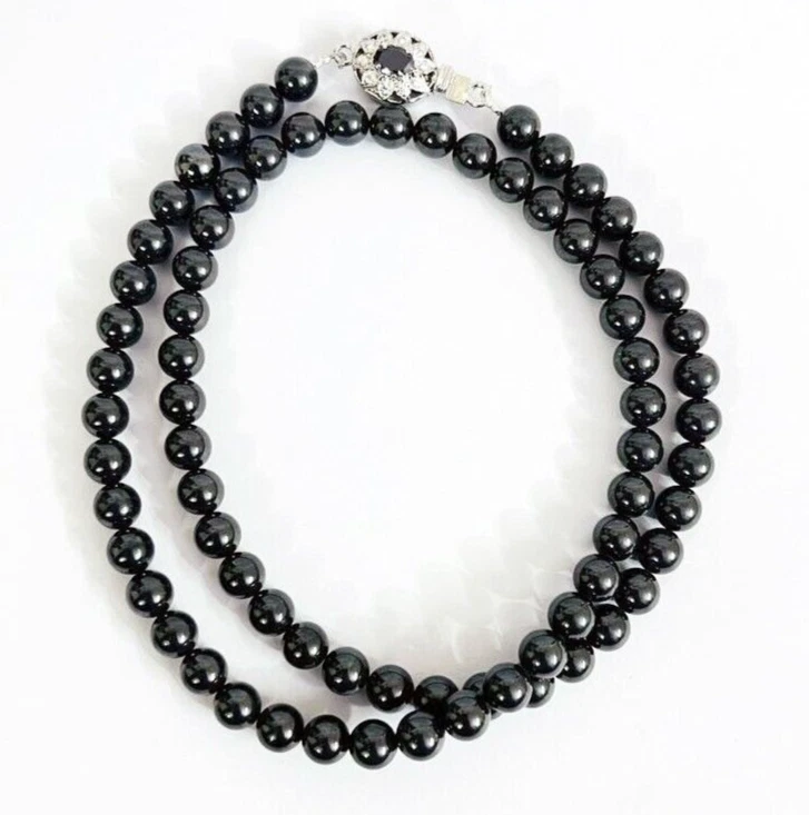 7MM 50.8cm Diamante Negro Collar Liso Cuentas Redondas Calidad AAA Certificado - Imagen 2 de 4