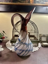 Rare Mid Century Modern 60’s Art Deco Hand Blown Vase With Handle Germany