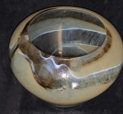 Vintage Hand Blown Art Glass Vase Bowl Swirl Glass In Marble Look