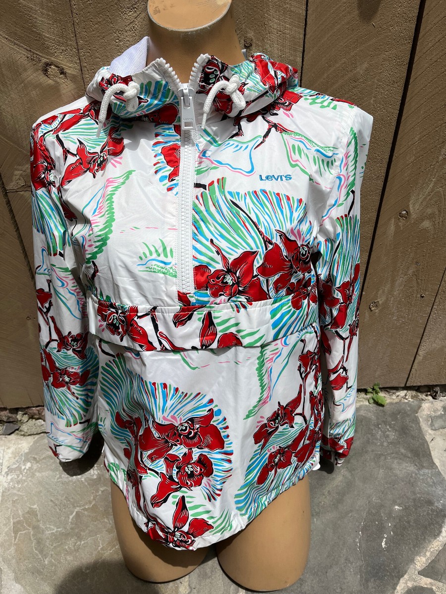 Levi's Tropical Floral Print 1/4 Zip Pullover Windbreaker Levi's Tropical Floral Print 1/4 Zip Pullover Windbreaker