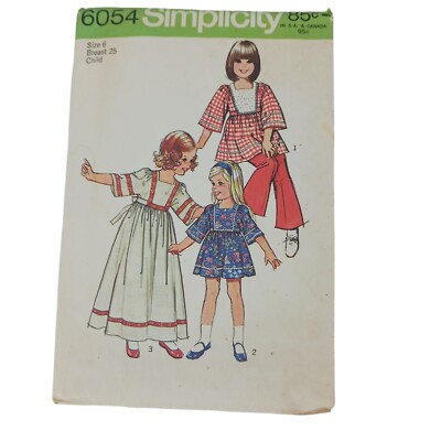 Vtg Simplicity Girls Dress Pattern 6054 Size 6 long short dress or top cut  | eBay