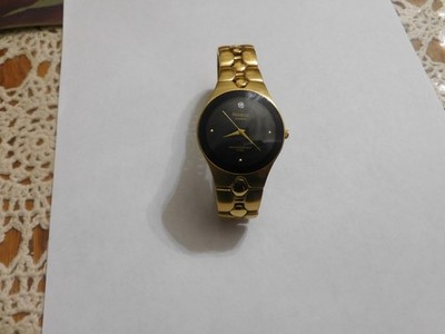 Vintage Armitron Quartz Watch Men 50m Gold Tone Diamond Black New Battery 7.75''