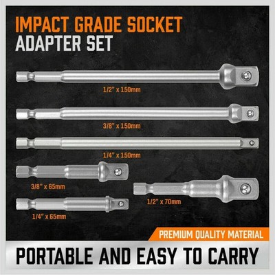 Socket Adapter Set Hex Shank to 1/4 3/8 1/2'' Impact Grade Driver Drill 6 PCs