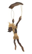 Vintage 1970's Hand Carved Wood Man Figure Africa Swinging Hang Gliding 12"