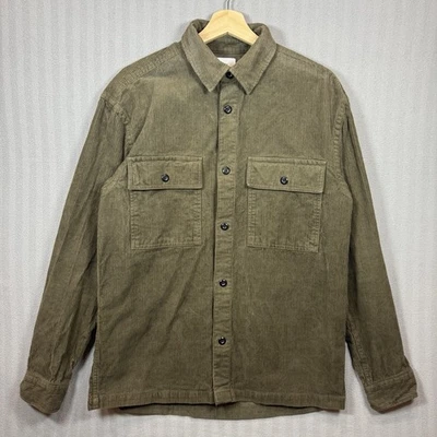 H&M Corduroy Button-Up Shirt Green Long Sleeve Chest Pockets Men's Size S Casual - Image 1 of 4