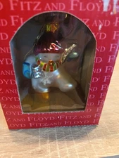 Vintage Fitz And Floyd Snowman Glass Ornament 