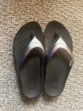 Oofos Oolala Luxe Thong Sandals Womens 10 Eu 41 Blue Silver Comfort Recovery