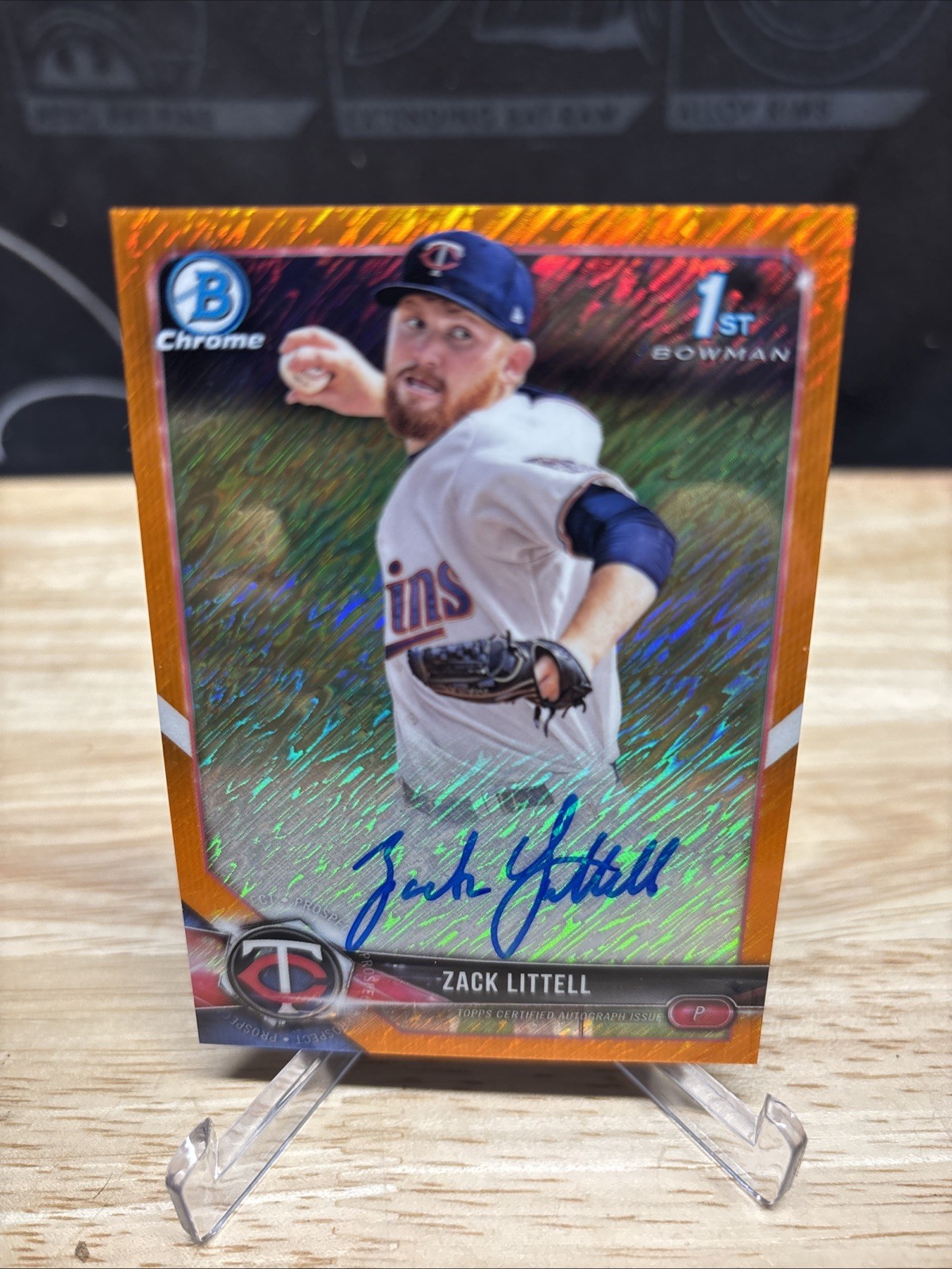 2018 Bowman Chrome Prospect Orange Shimmer Refractor /25 Zack Littell Auto