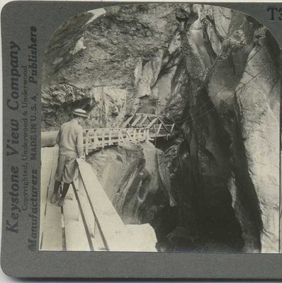 Peering Down into Box Canyon, c1910, Ouray, Colorado, Nature, Stereoview