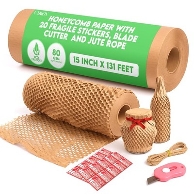 Honeycomb Packing Roll 15'' x 131', 80GSM Eco Friendly Honeycomb with 20 Fragi...