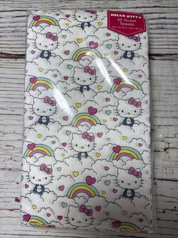 Hello Kitty 32 Toallas para Invitados Servilletas de Papel Nubes Arco Iris Juego de 2 NUEVO Foto 4 de 4