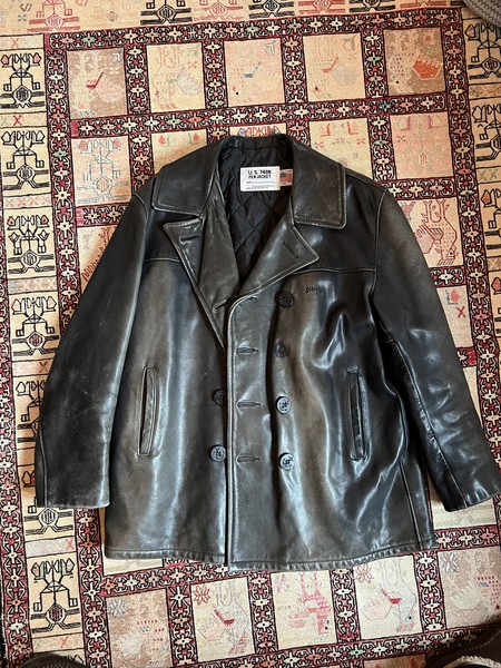 Vintage Schott NYC - US 740N Doppelreihige Marine-Peacoat Sonnenverblasste Jacke Gr. 44